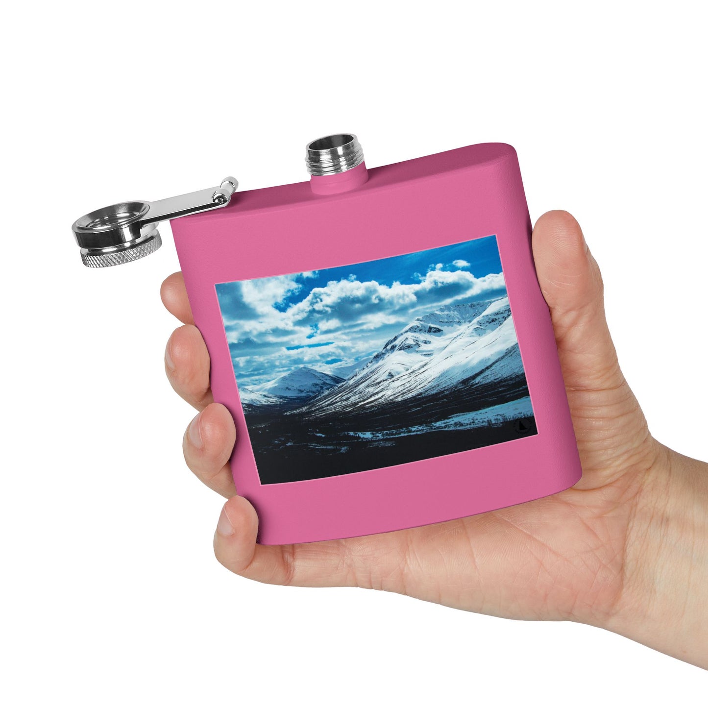 Mountain Winter Scene 6oz Stainless Steel Flask — Snowy Peaks Travel Hip Flask