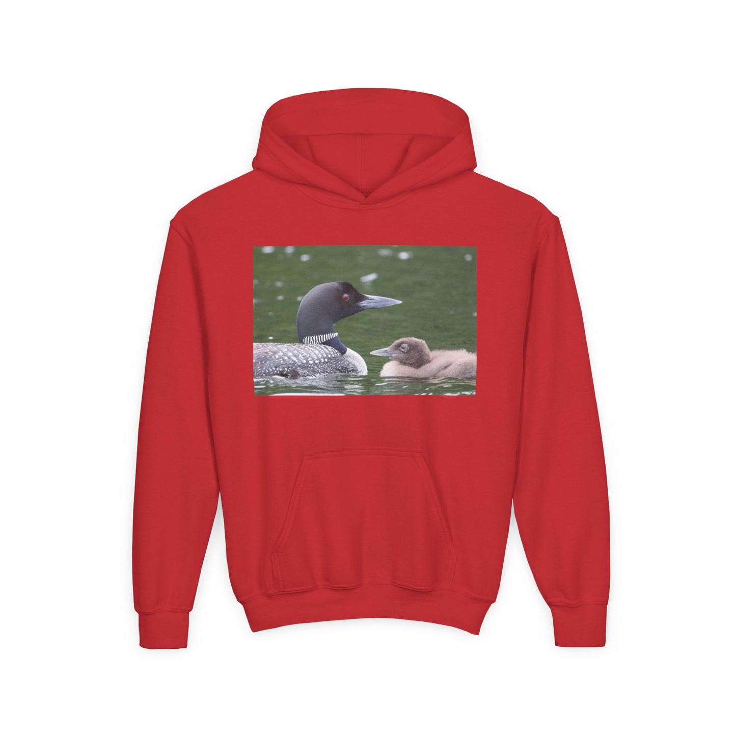 Youth Hoodie — Common Loon with Chick Nature Photo