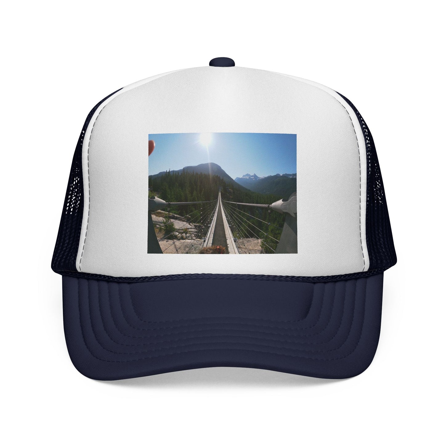 Trucker Hat - Mountain Suspension Bridge Photo Cap, Outdoor Adventure Travel Hat