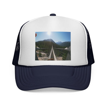 Trucker Hat - Mountain Suspension Bridge Photo Cap, Outdoor Adventure Travel Hat