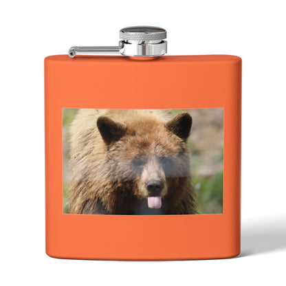 Bear Face 6oz Stainless Steel Flask — Funny Woodland Animal Hip Flask