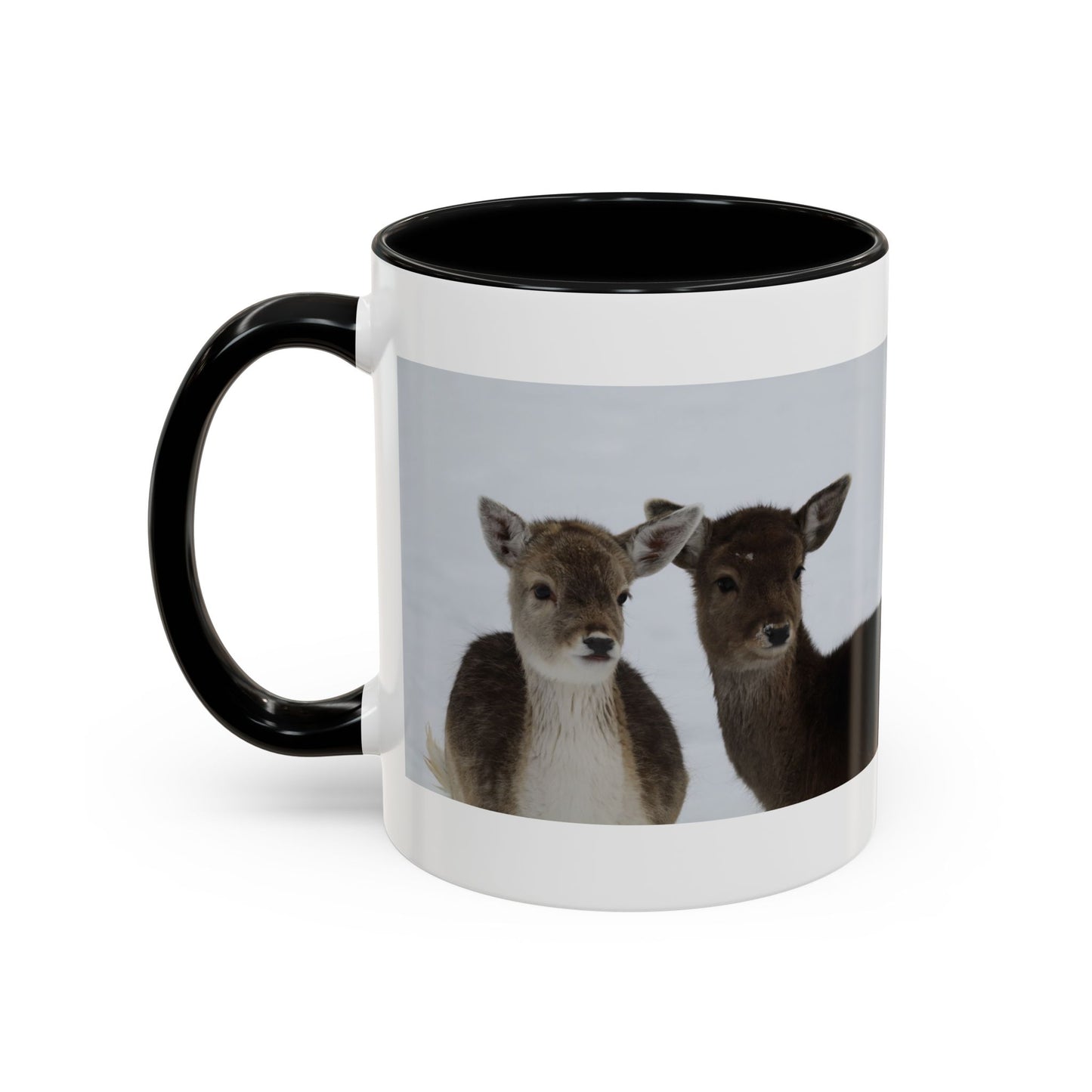 Deer Pair Accent Coffee Mug — Cute Winter Wildlife Ceramic Mug (11/15oz)