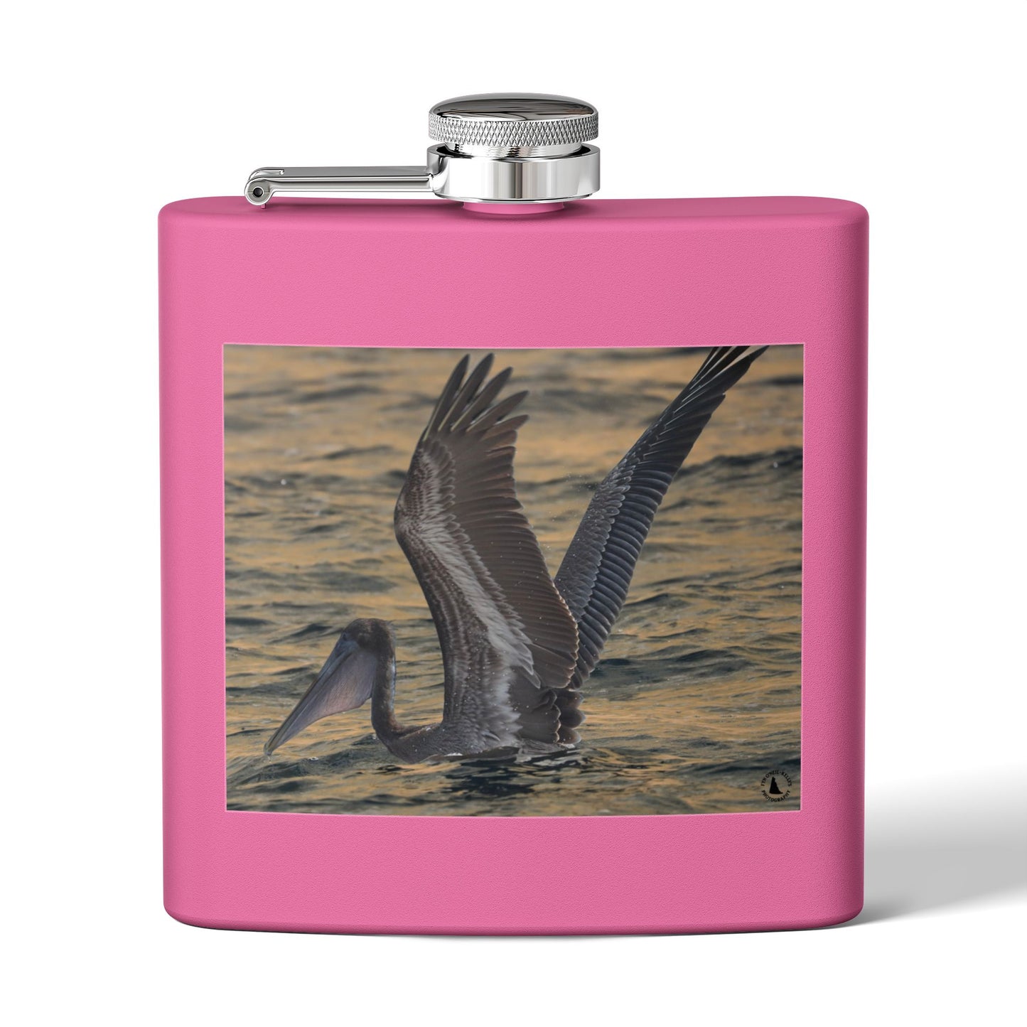6oz Stainless Steel Flask — Pelican Sunset Photo Hip Flask, Coastal Wildlife Gift