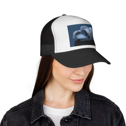 Swan Trucker Cap - Serene Sleepy Swan Photo Mesh Hat