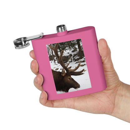 6oz Stainless Steel Flask – Winter Elk Photo Hip Flask, Outdoor Hunting Gift
