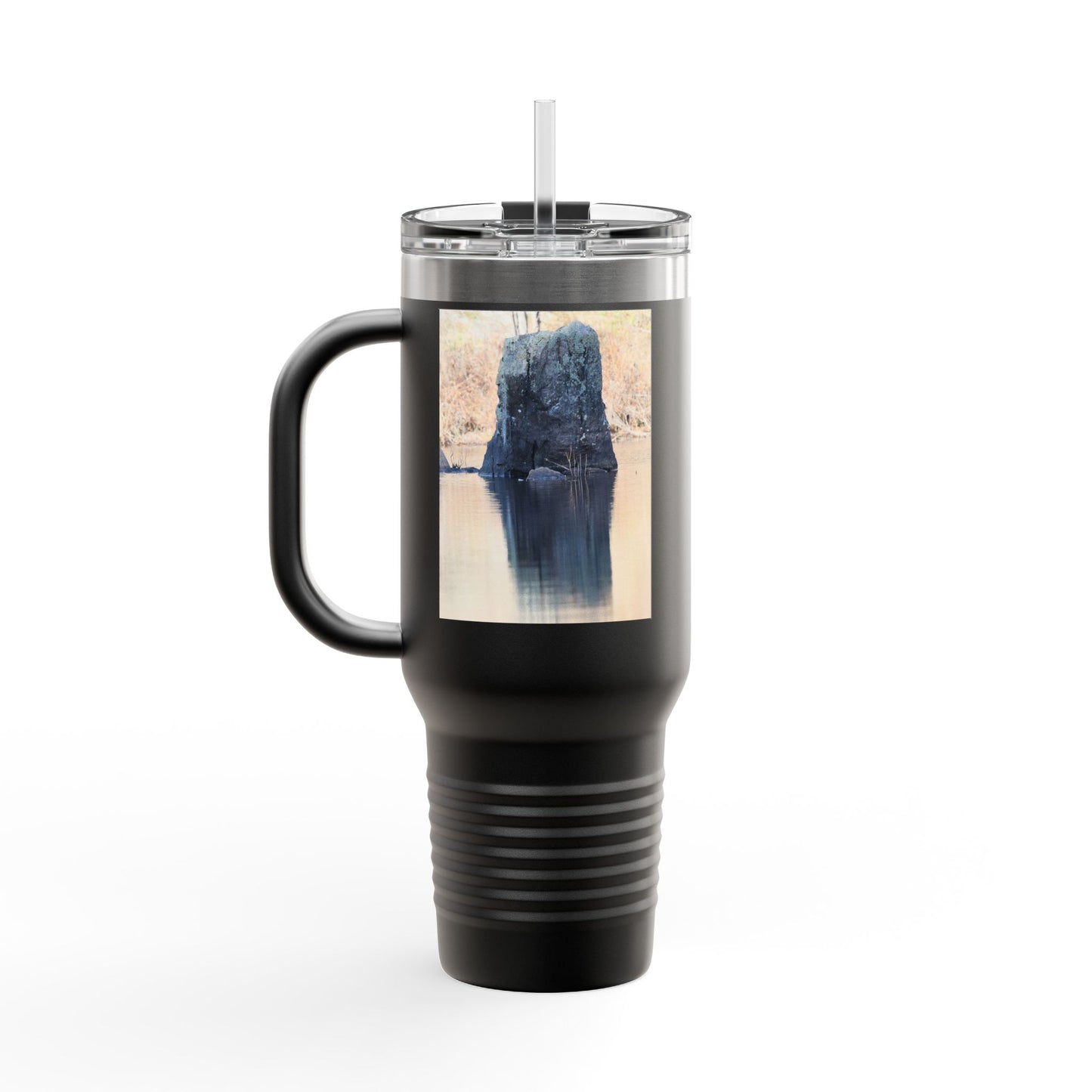 40oz Insulated Travel Mug with Scenic Forest Lake Photo