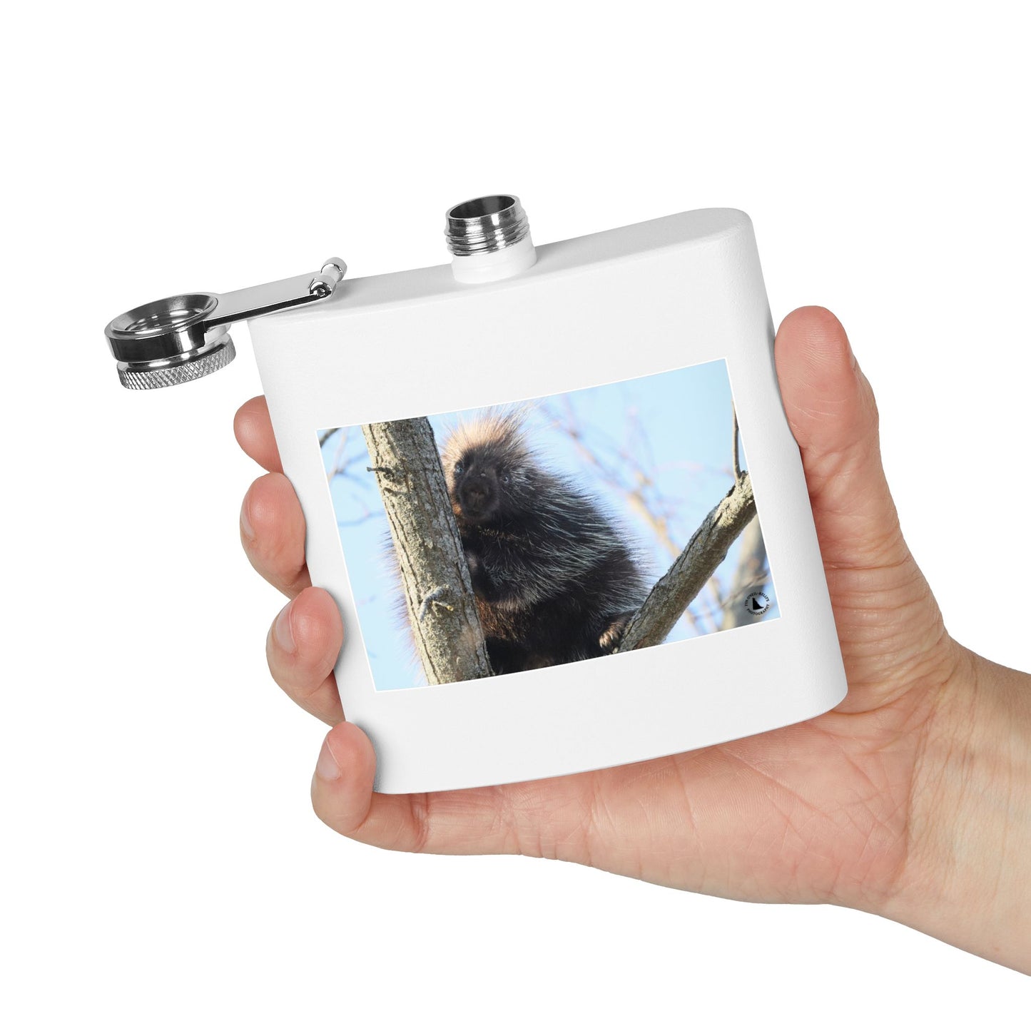 Porcupine Photo Stainless Steel Flask — 6oz Wildlife Hip Flask