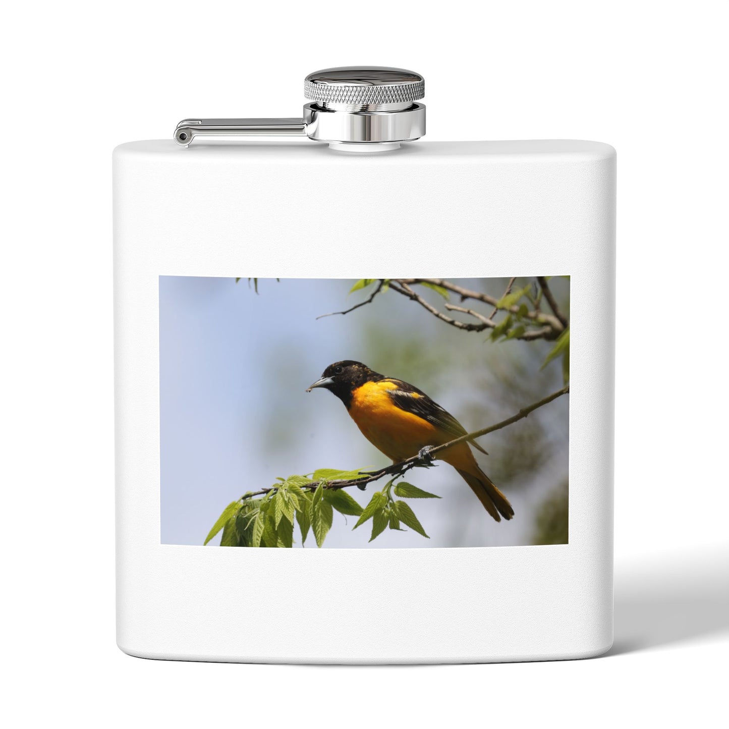 6oz Bird Photo Stainless Steel Flask — Baltimore Oriole Nature Gift