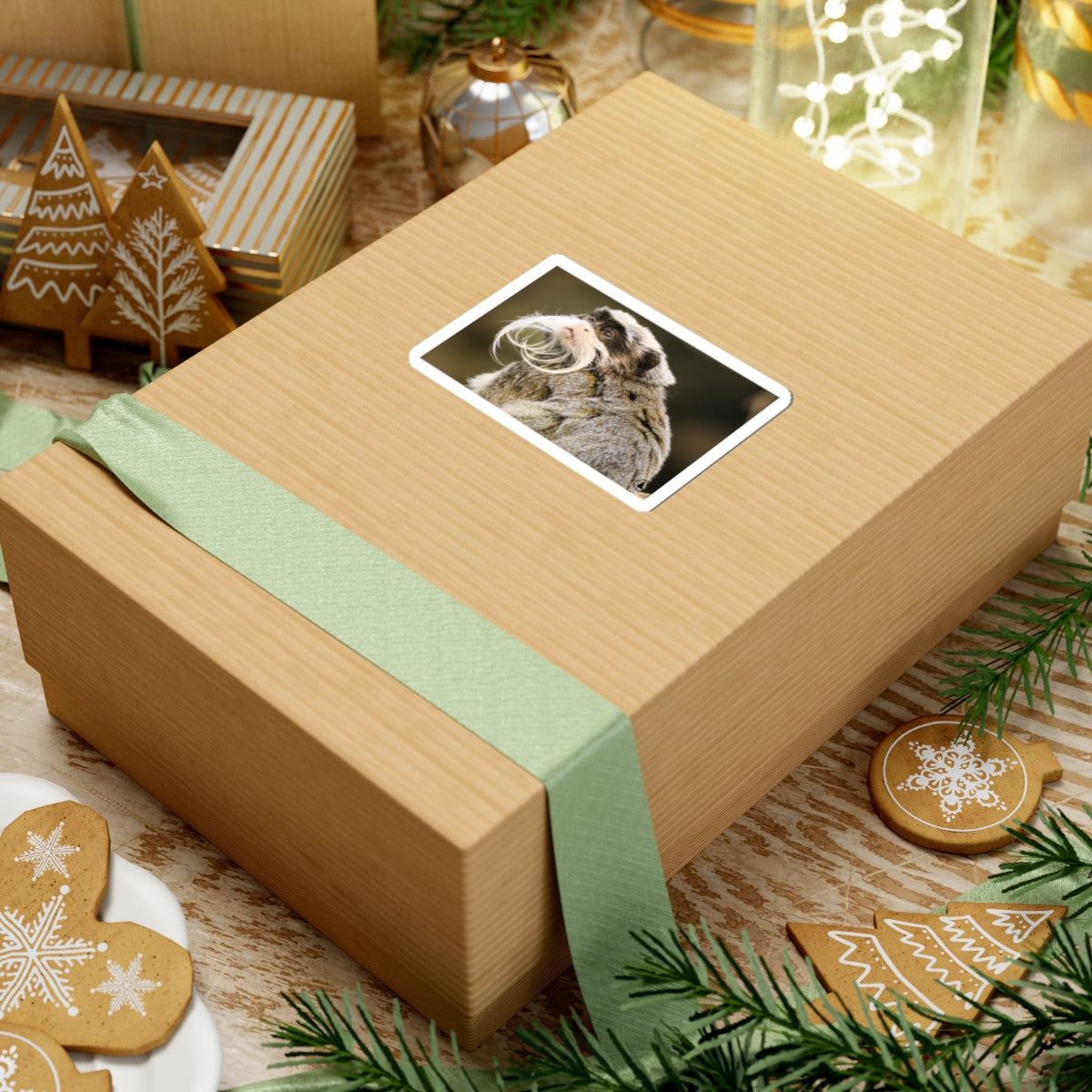 Emperor Tamarin Sticker — Cute Mustache Monkey Kiss-Cut Vinyl Sticker for Laptops & Water Bottles