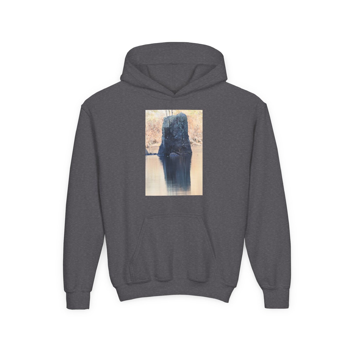 Youth Hoodie with Serene Lake Reflection Photo — Nature-Inspired Kids’ Pullover