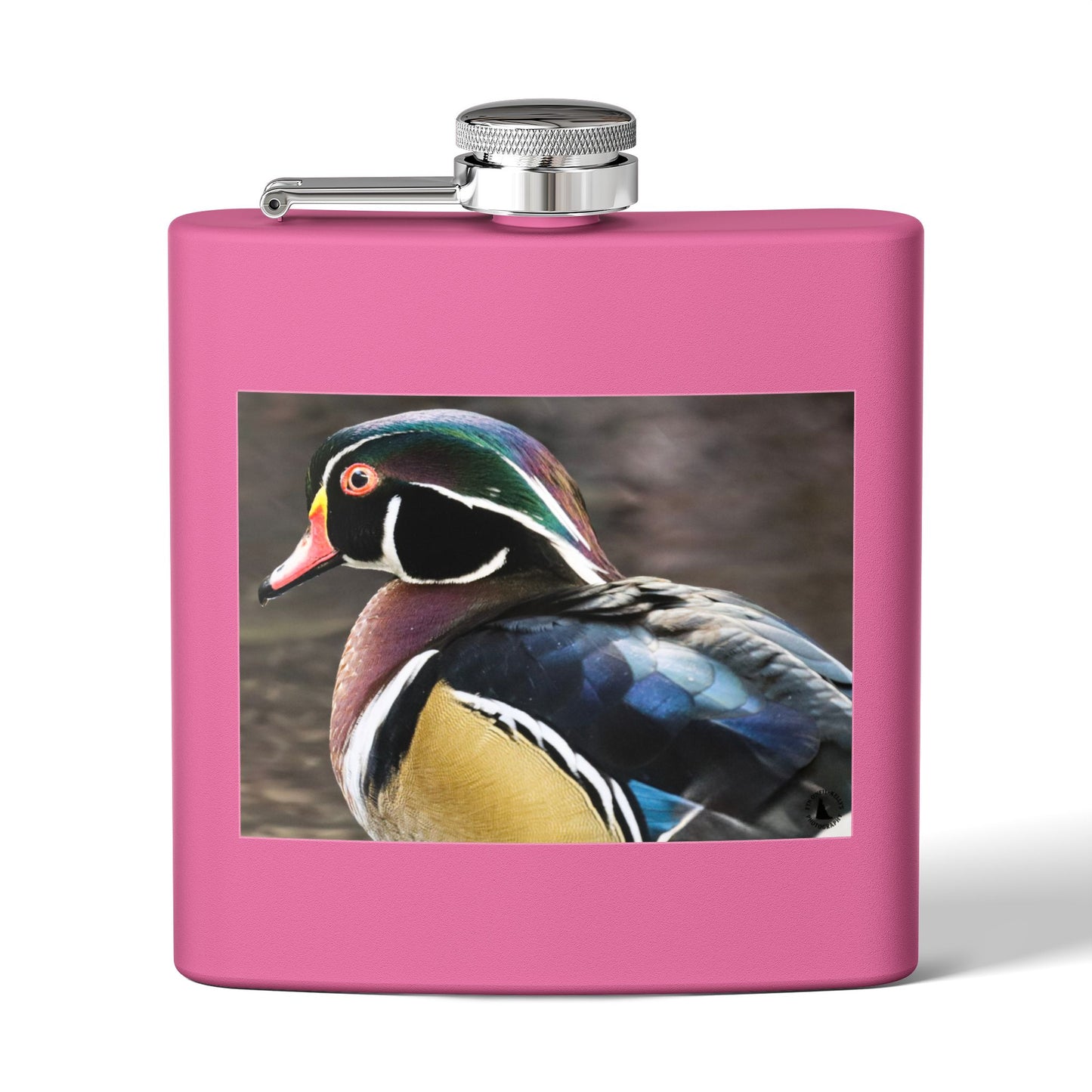 Wood Duck Stainless Steel Flask — 6oz Pocket Hip Flask for Birdwatchers & Outdoor Gifts