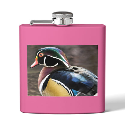 Wood Duck Stainless Steel Flask — 6oz Pocket Hip Flask for Birdwatchers & Outdoor Gifts