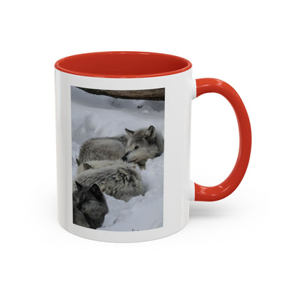 Wolf Pack Coffee Mug – Accent Black Handle 11/15oz, Winter Wildlife Photo