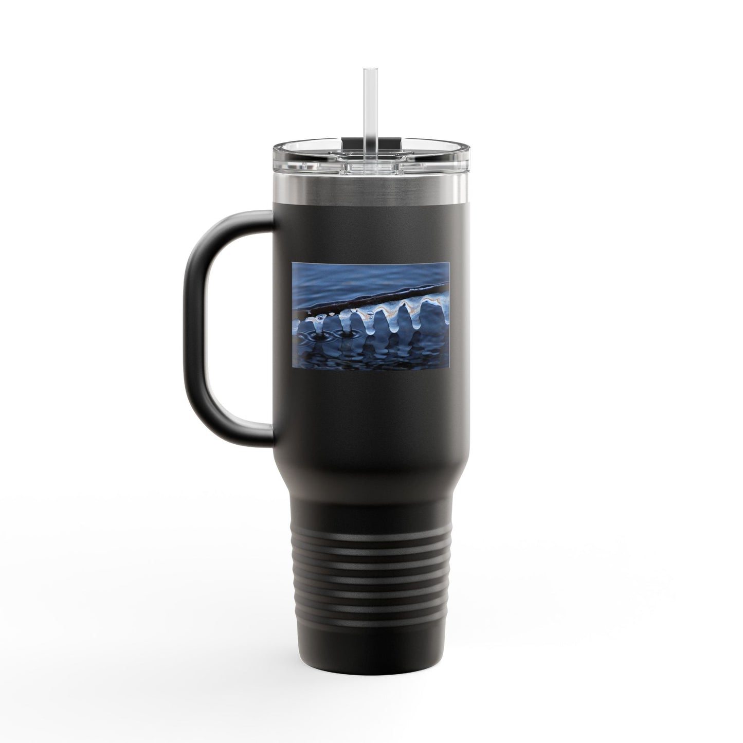 40oz Insulated Travel Mug — Ocean Wave Ice Photo Design, Large Stainless Steel Tumbler