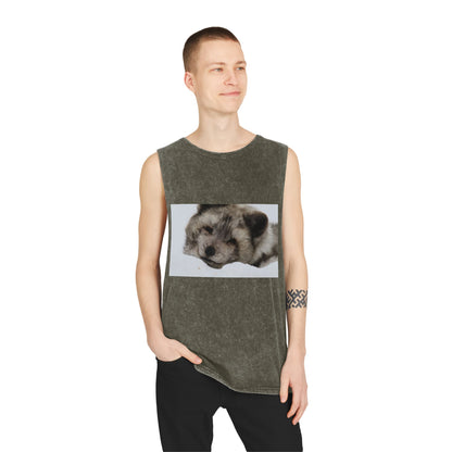 Arctic Fox Sleeping Photo Tank Top — Vintage Stonewash Sleeveless Tee