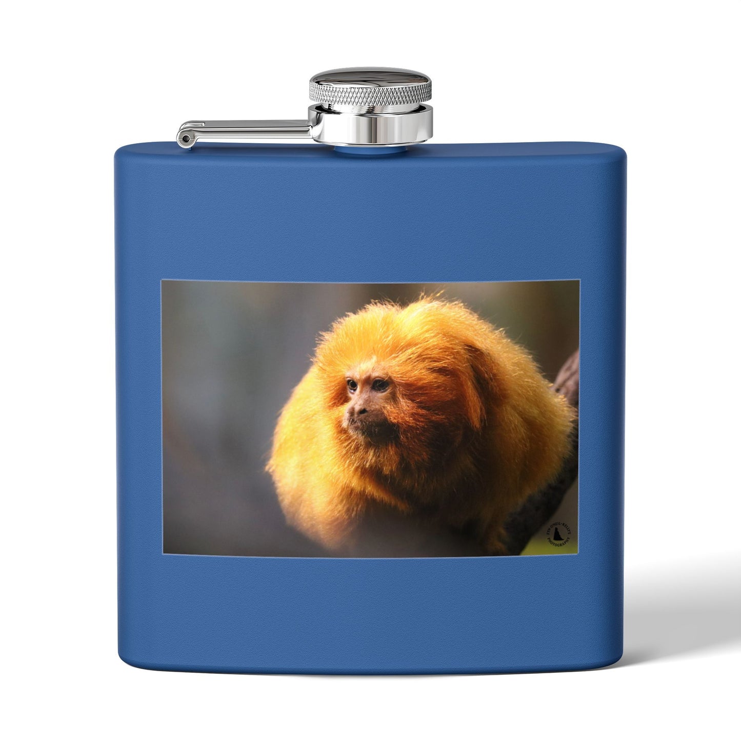 6oz Stainless Steel Flask with Golden Lion Tamarin Photo