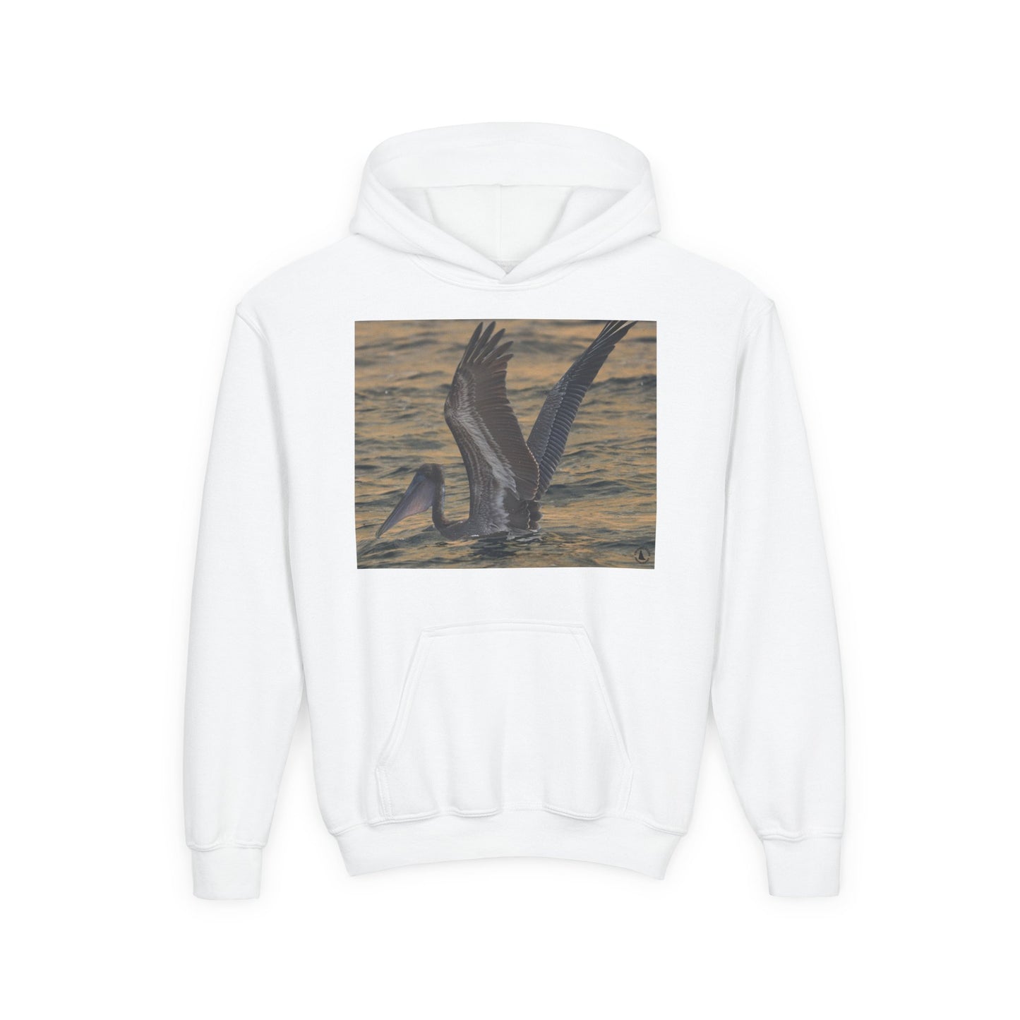 Youth Pelican Sunset Hoodie — Kids Beach Wildlife Pullover