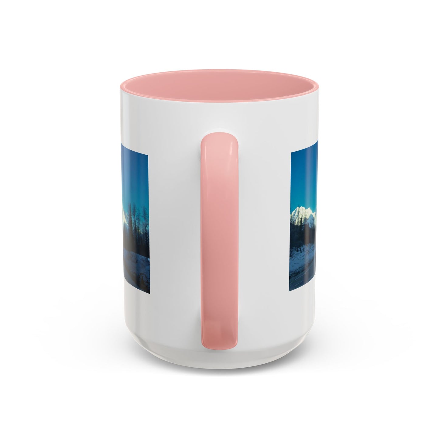 Scenic Mountain Panorama Accent Coffee Mug — Snowy Peaks Travel Coffee Cup (11/15 oz)