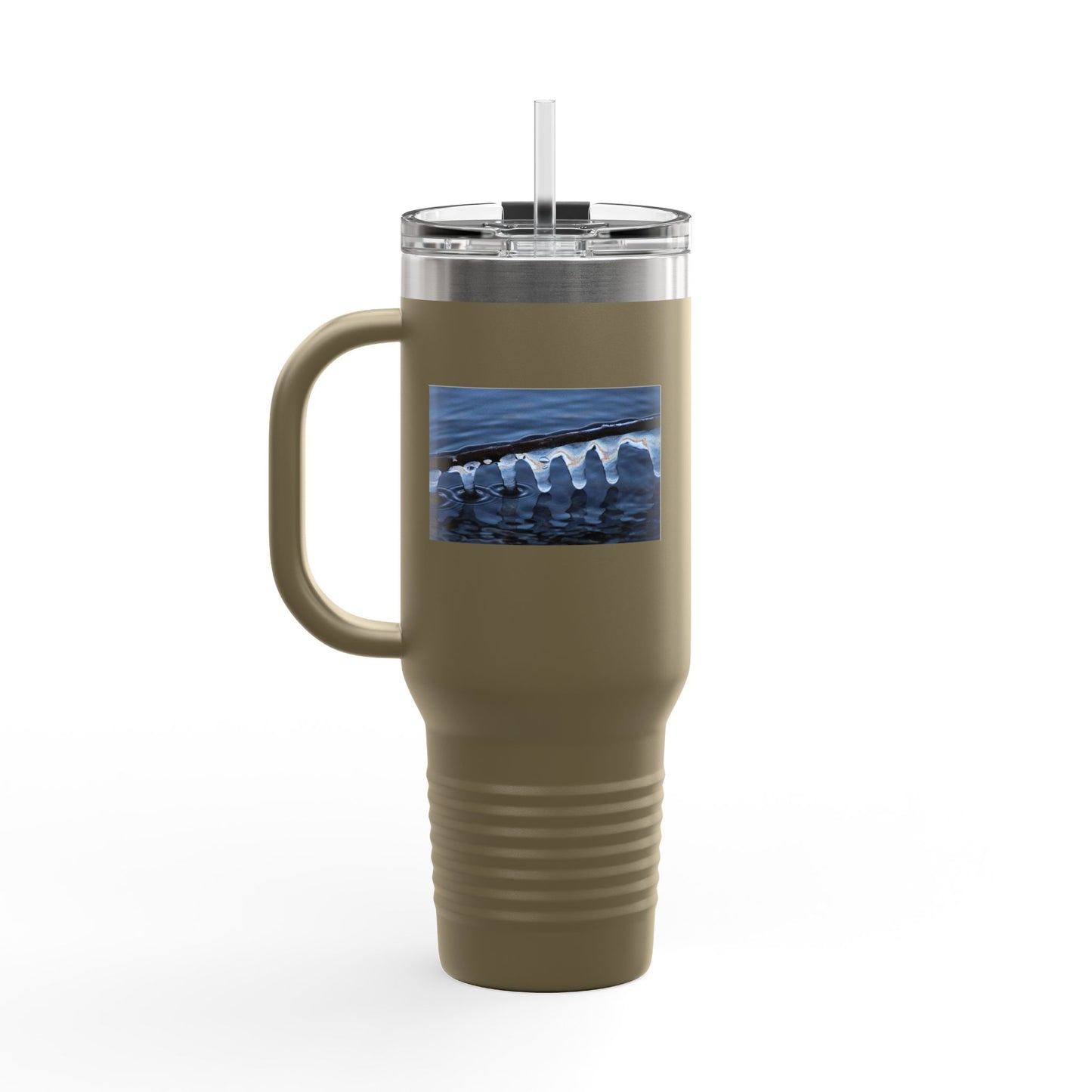 40oz Insulated Travel Mug — Ocean Wave Ice Photo Design, Large Stainless Steel Tumbler