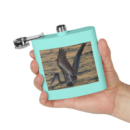 6oz Stainless Steel Flask — Pelican Sunset Photo Hip Flask, Coastal Wildlife Gift