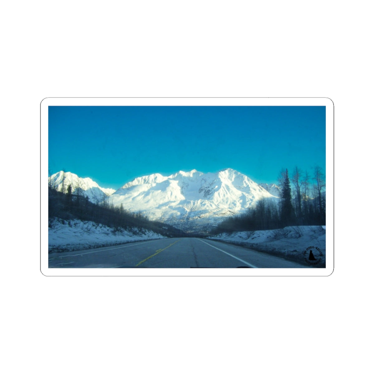 Mountain Road Scenic Kiss-Cut Sticker — Winter Landscape Laptop Decal