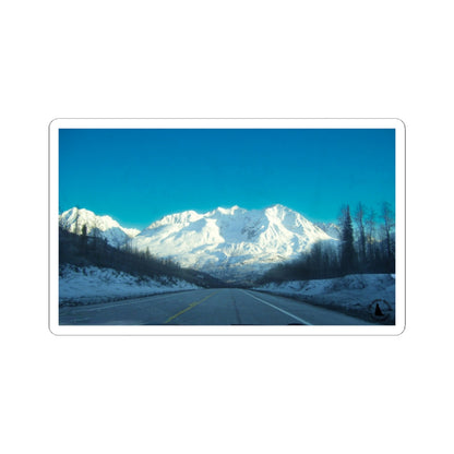 Mountain Road Scenic Kiss-Cut Sticker — Winter Landscape Laptop Decal