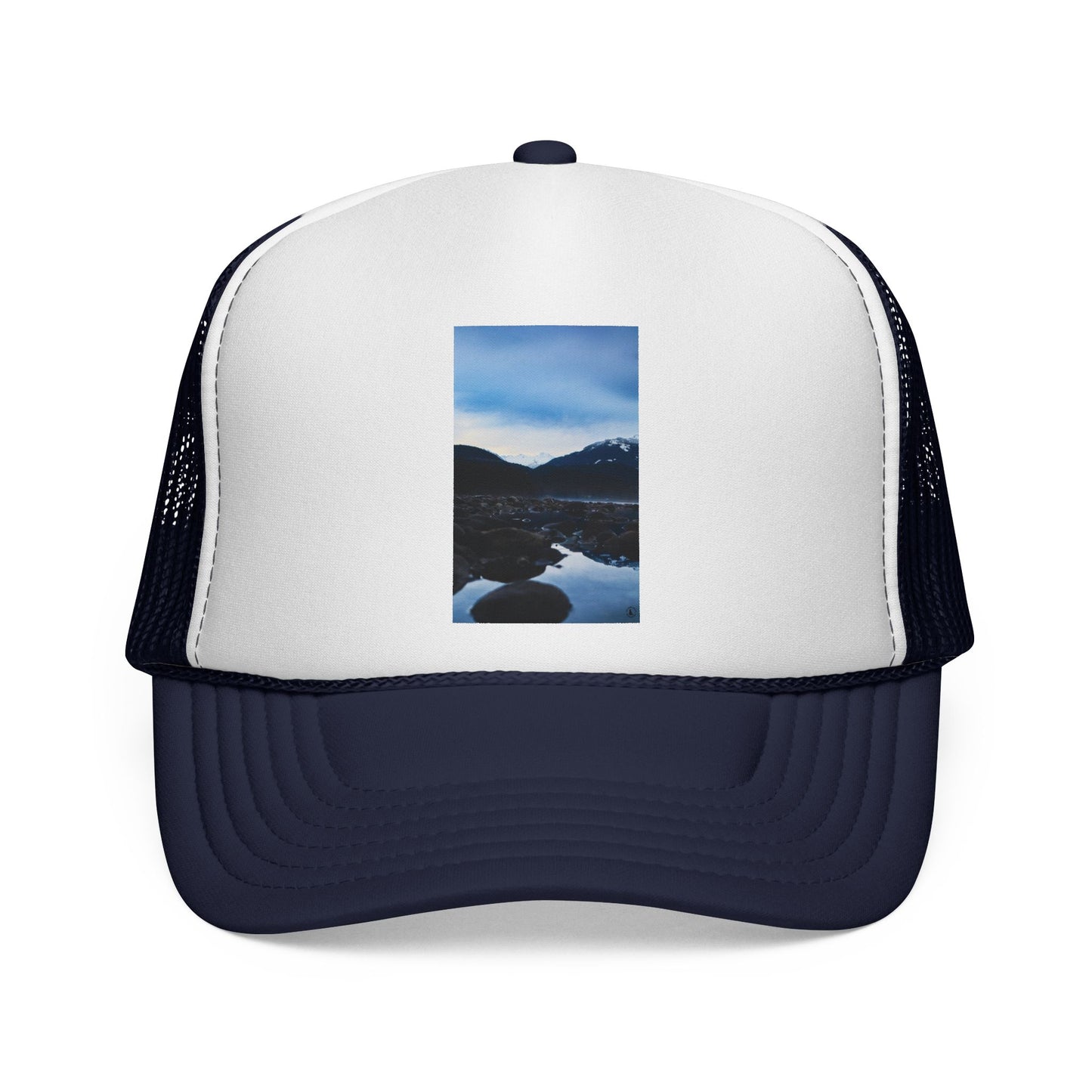 Mountain Lake Trucker Hat — Scenic Nature Photo Cap