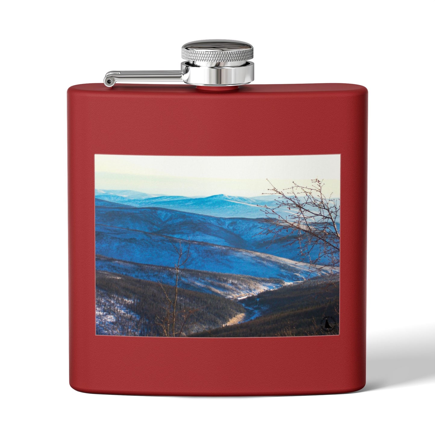 Mountain Vista 6oz Stainless Steel Flask — Scenic Blue Ridge Landscape