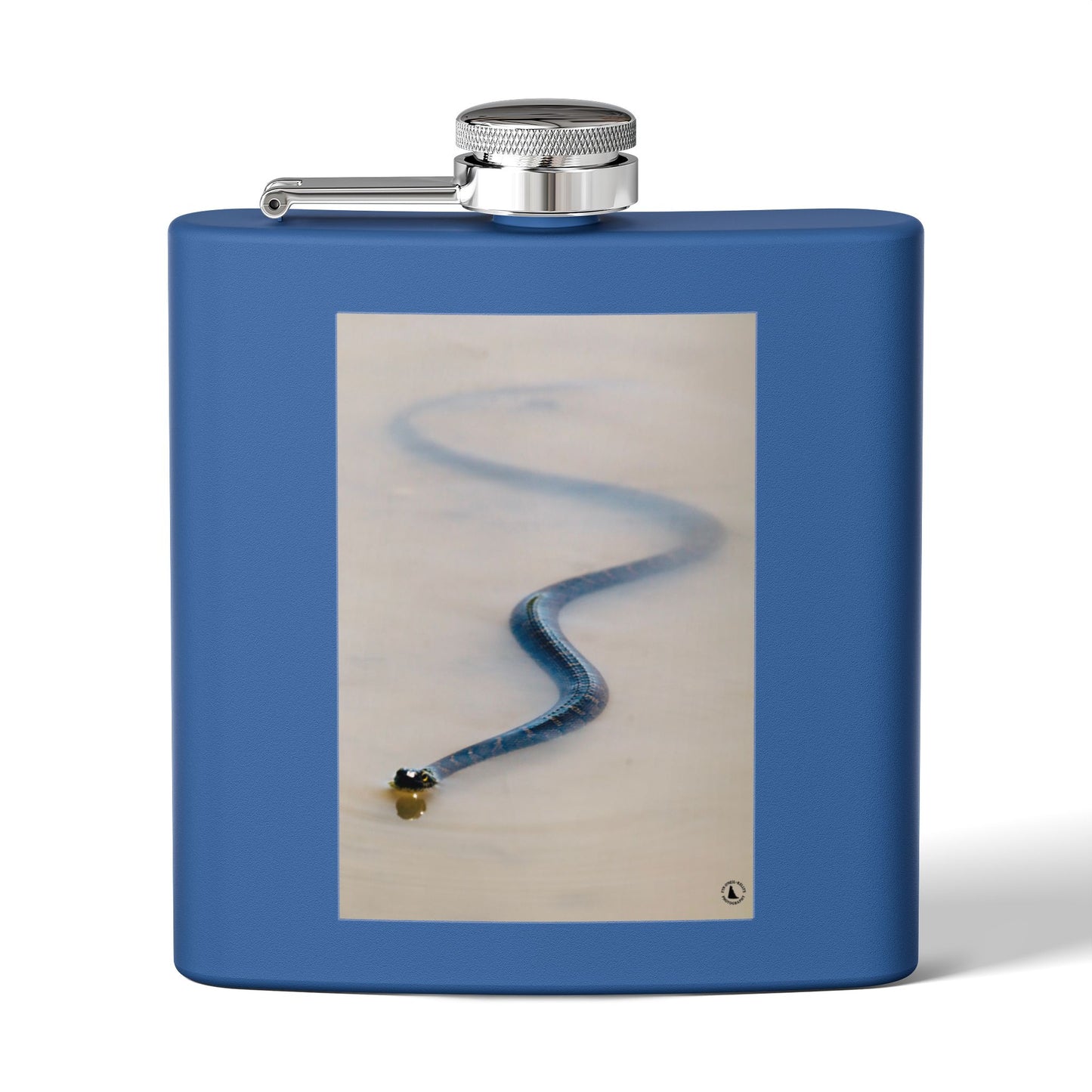 6oz Stainless Steel Flask with Serpentine Snow Trail Photo – Minimal Outdoor Gift
