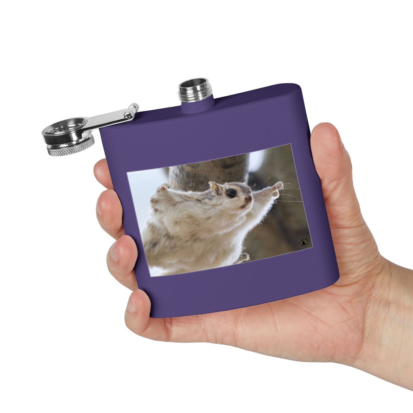 Squirrel Stretch Photo Flask — 6oz Stainless Steel Pocket Flask
