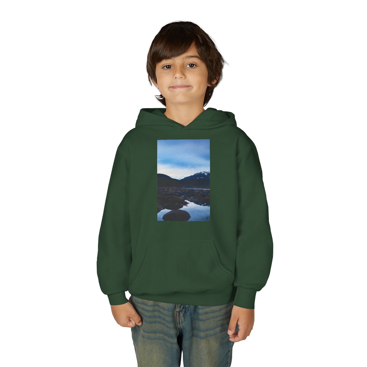 Youth Hoodie with Mountain Lake Photo Print — Nature Landscape Pullover