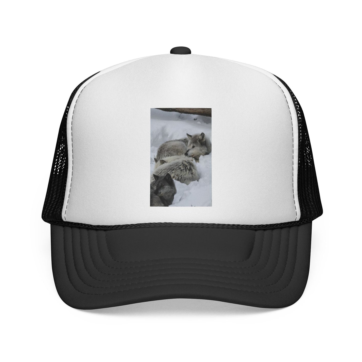 Wolf Pack Trucker Cap — Cozy Snow Wildlife Photo Hat