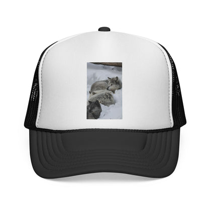 Wolf Pack Trucker Cap — Cozy Snow Wildlife Photo Hat