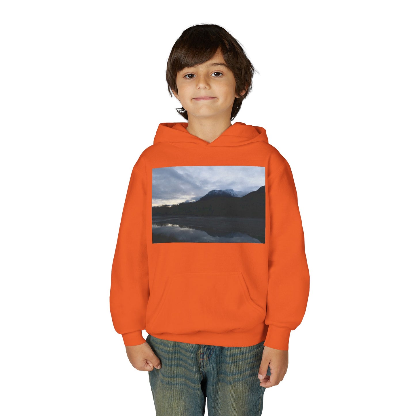 Youth Hoodie with Serene Mountain Lake Photo - Cozy Outdoor Nature Pullover