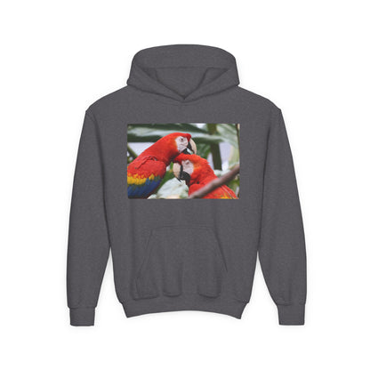 Youth Parrot Hoodie – Colorful Scarlet Macaw Kids Pullover