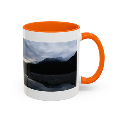 Scenic Mountain Lake Accent Coffee Mug — Moody Sunset Reflection (11oz & 15oz)
