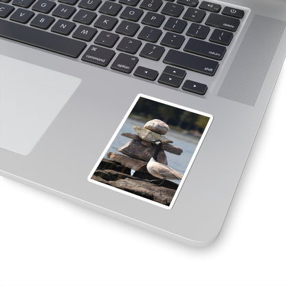 Seagull & Rock Cairn Kiss-Cut Sticker — Coastal Nature Photo Sticker