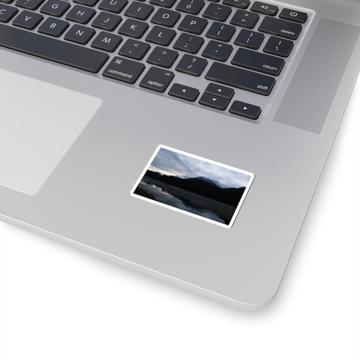 Mountain Reflection Kiss-Cut Sticker — Moody Lake Sunset Nature Decal