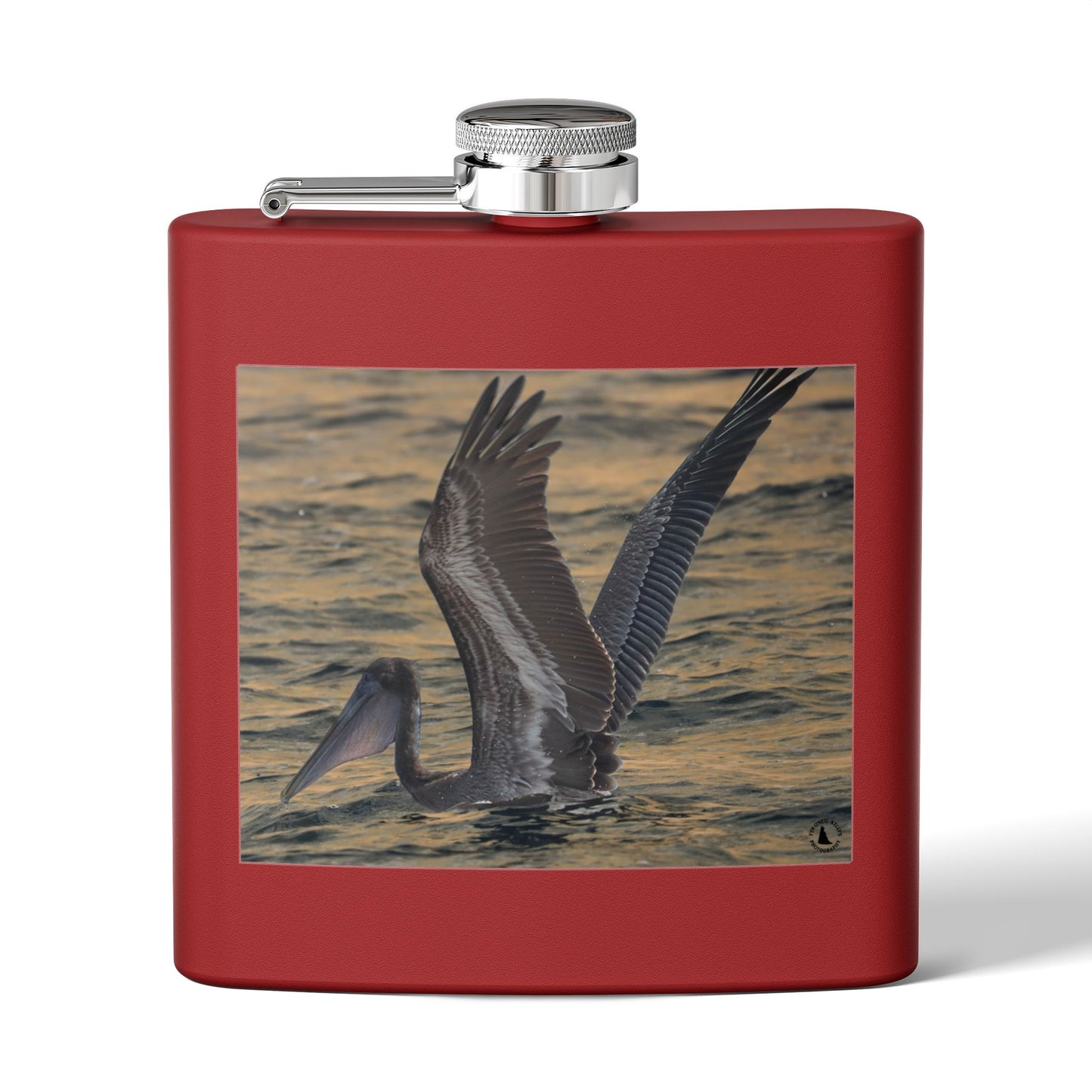 6oz Stainless Steel Flask — Pelican Sunset Photo Hip Flask, Coastal Wildlife Gift