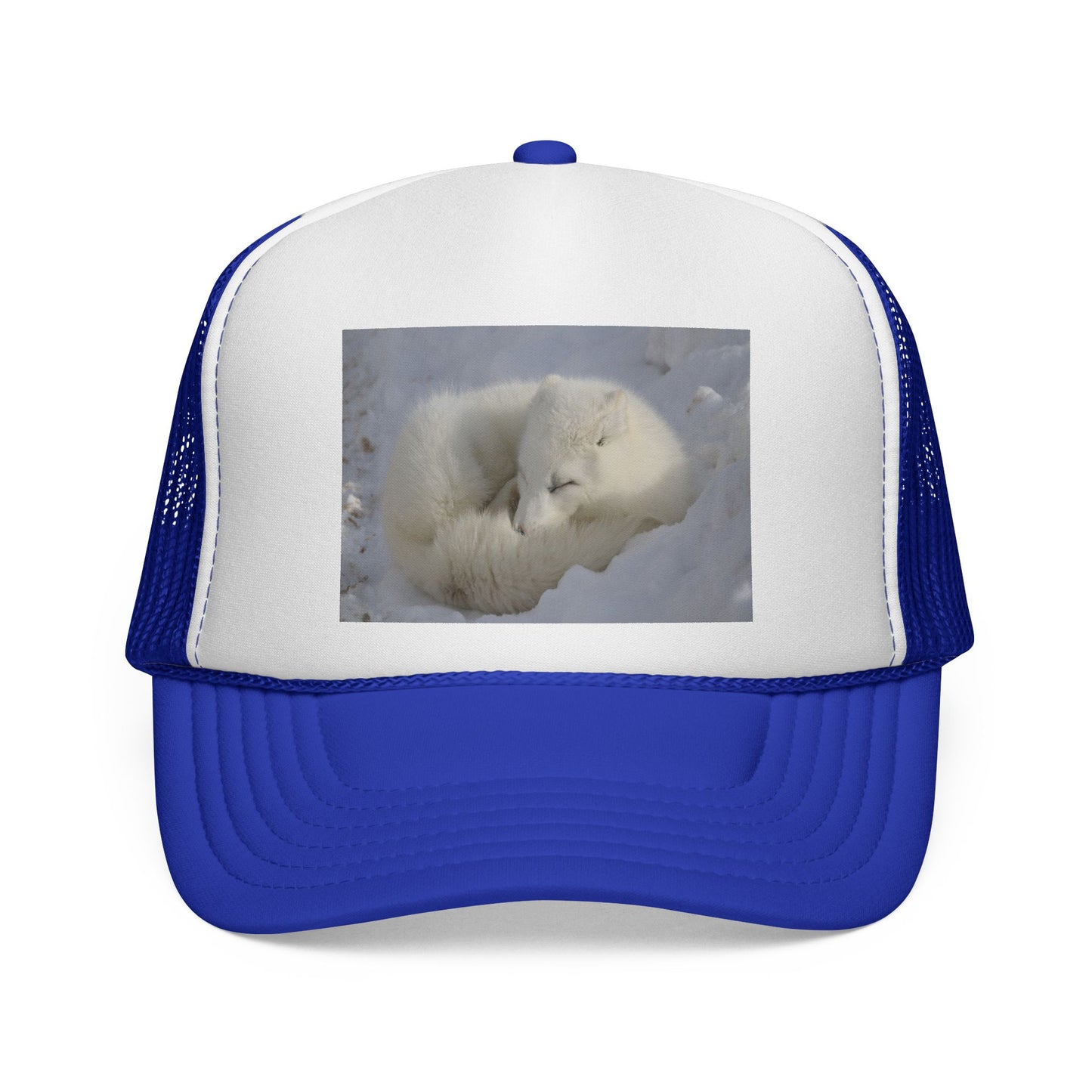 Arctic Fox Trucker Cap — Cute Sleeping Fox Photo Mesh Hat