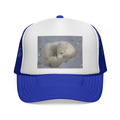 Arctic Fox Trucker Cap — Cute Sleeping Fox Photo Mesh Hat