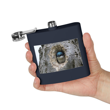 6oz Stainless Steel Flask with Tree Swallow Nest Photo — Nature Lover Gift
