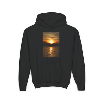 Youth Hoodie with Golden Sunset Photo - Beach Vibes Kids Pullover