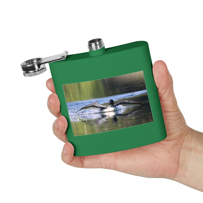 6oz Stainless Steel Flask with Diving Loon Photo – Wildlife Gift for Outdoor Enthusiasts