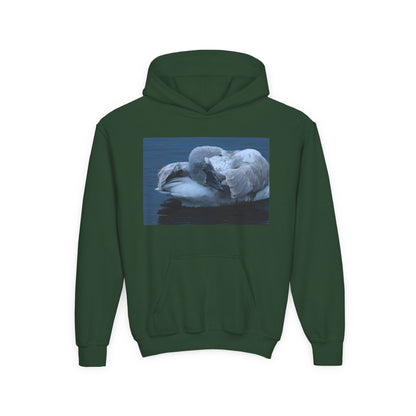 Youth Hoodie with Sleeping Swan Photo — Cozy Wildlife Sweatshirt