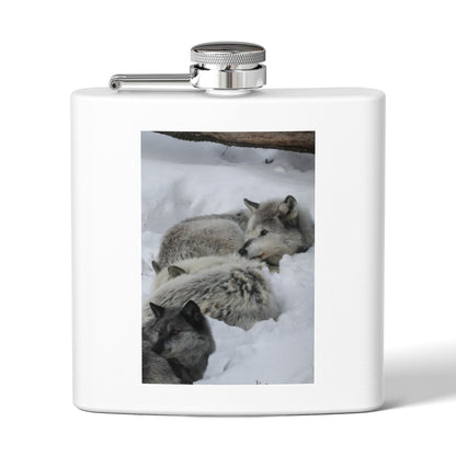 Wolf Pack Stainless Steel Flask – 6oz Snow Wolves Hip Flask