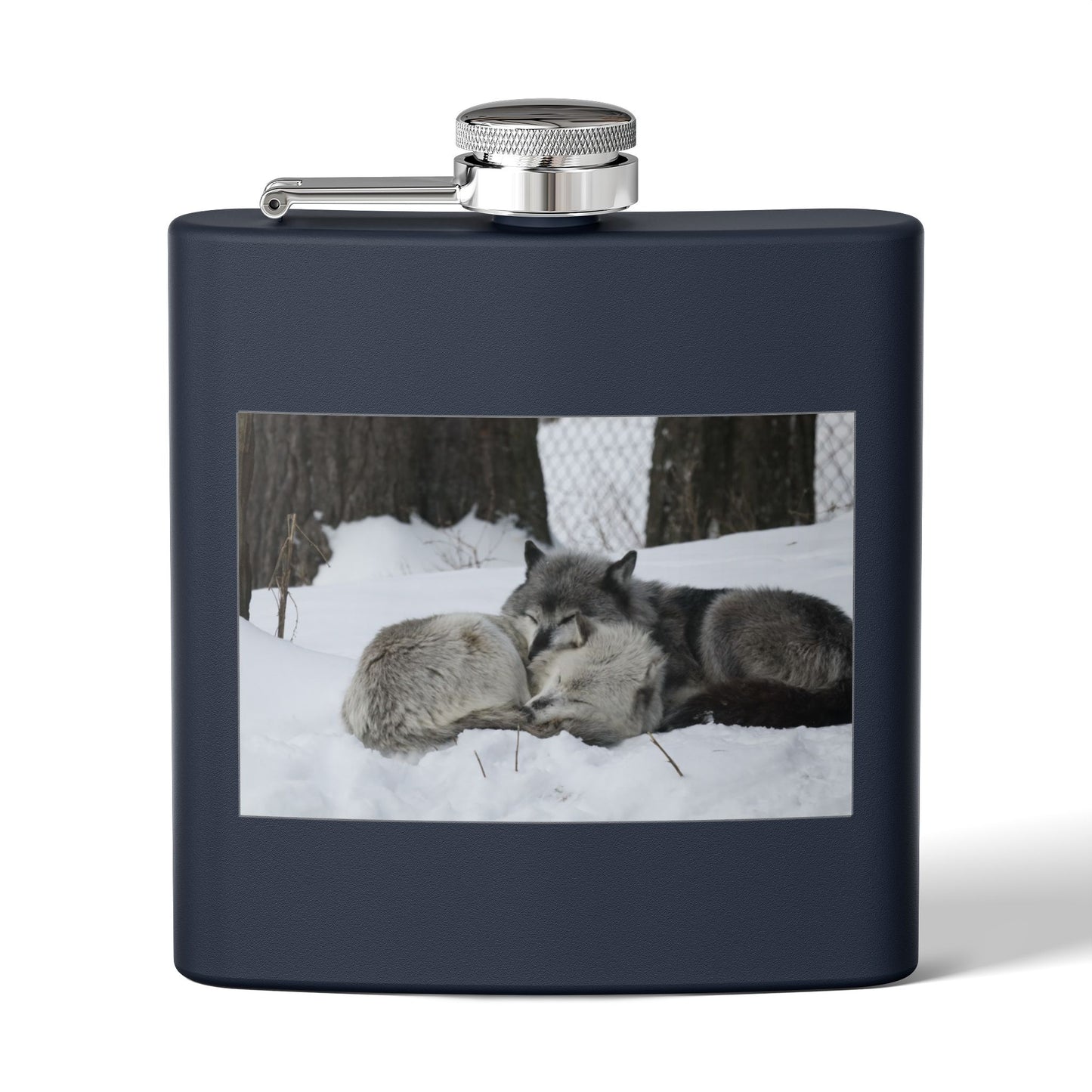 Wolf Pair Photo Stainless Steel Flask — 6oz Winter Wildlife Hip Flask