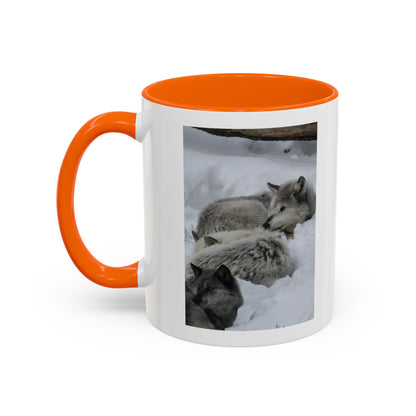 Wolf Pack Coffee Mug – Accent Black Handle 11/15oz, Winter Wildlife Photo