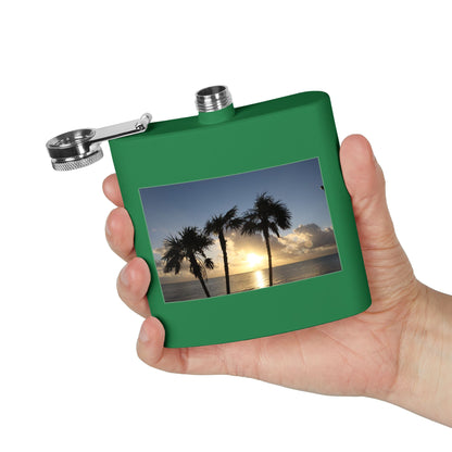 Sunset Palm Beach Flask — 6 oz Stainless Steel Travel Hip Flask