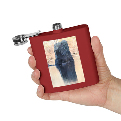 6oz Stainless Steel Flask with Tranquil Lake Rock Photo – Portable Outdoor Hip Flask